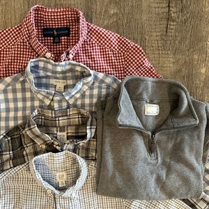 Lot of 5: 4 long sleeve dress shirts, 1 pullover, J. Crew, Gap, Ralph Lauren
